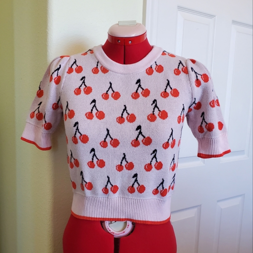 On 34th Light Pink Semi-Cropped Orange Cherry Sweater